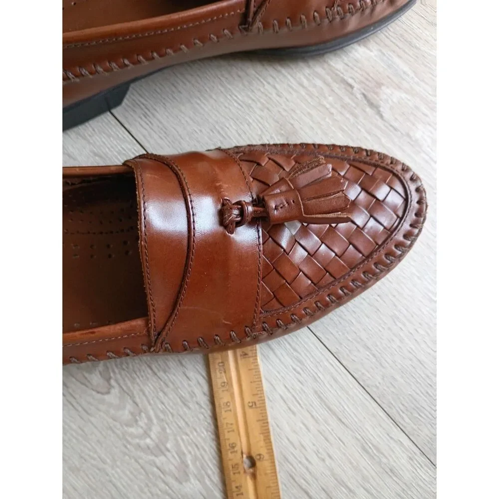 G.H. Bass & Co Leather Loafers Brown Men's 9M Tasseled Slip-on Blocky Heel Shoes
